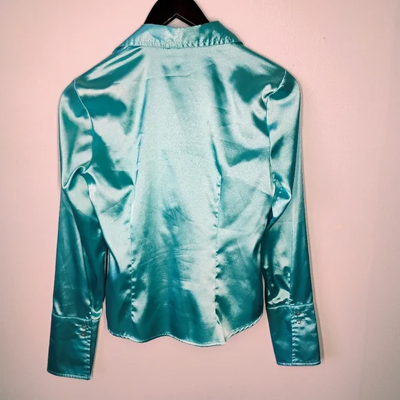SOLD A Byer Y2K Satin Babydoll Top Women Medium Teal Blue Aquamarine Mermaidcore - Picture 4 of 11